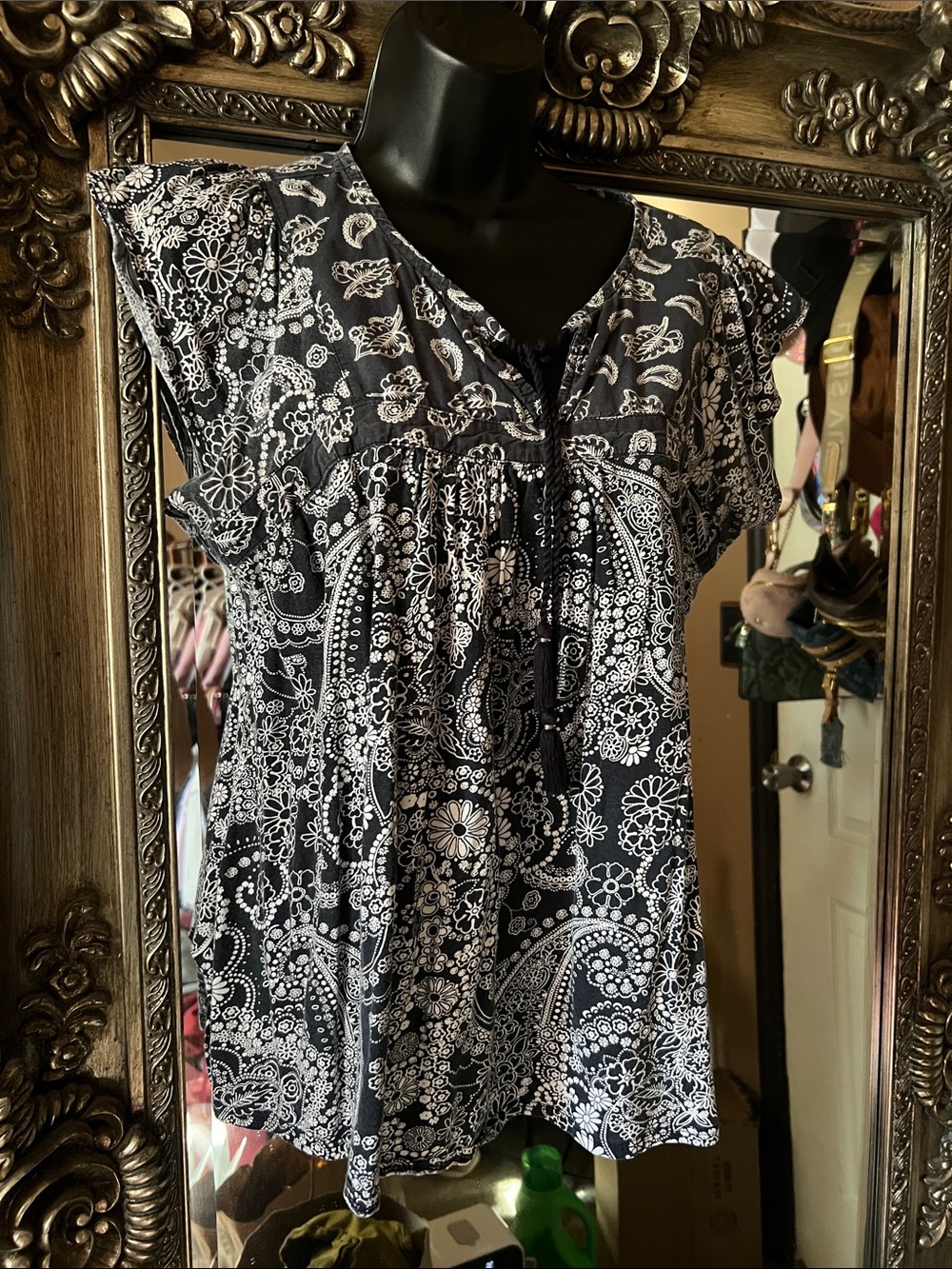 Joe Fresh Black & White Paisley Cap Sleeve Tunic